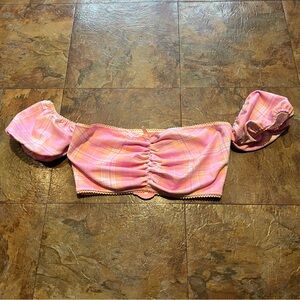 NWT Sugar Thrillz (Dolls Kill) Brand Pink Plaid Off-Shoulder Top Size Small